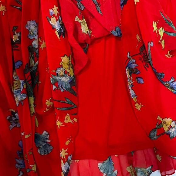 Vince Camuto Red Floral Pleated Maxi Skirt Large Whimsy Feminine - Picture 7 of 7